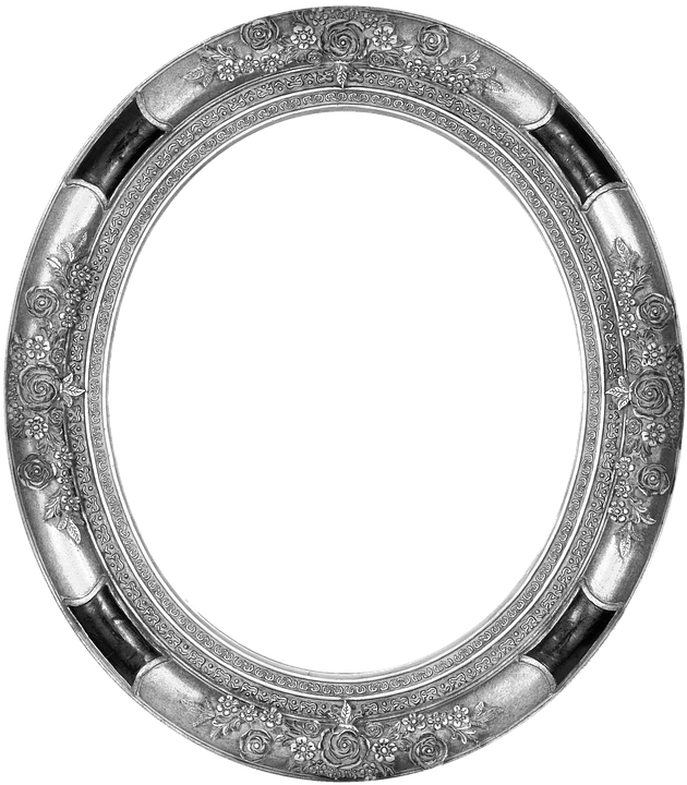 Frame, Oval, Pewter, Decorative, Embossed, Style