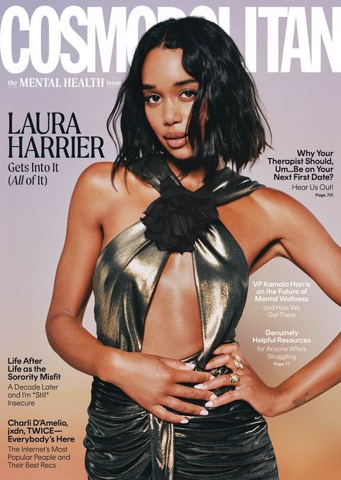 Cover of Cosmopolitan magazine featuring the actress Laura Harrier.