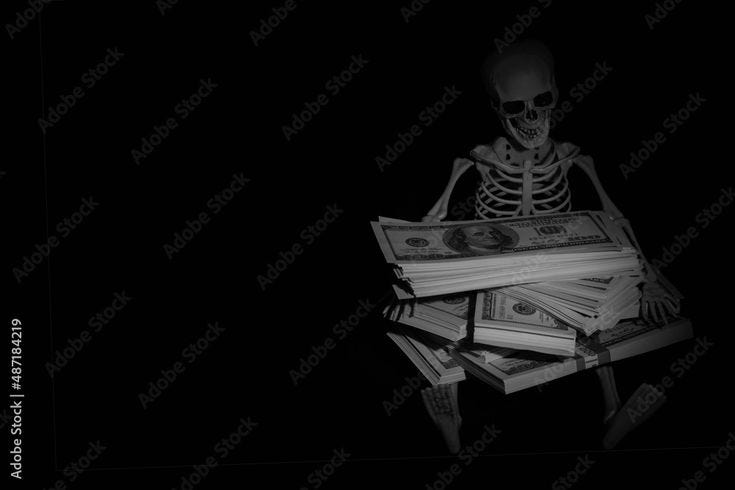 Skeleton skull with US Dollar money as symbol of wealth and greed. Copy  space. Stock Photo | Adobe Stock in 2022 | Dollar money, Money concepts, Us  dollars