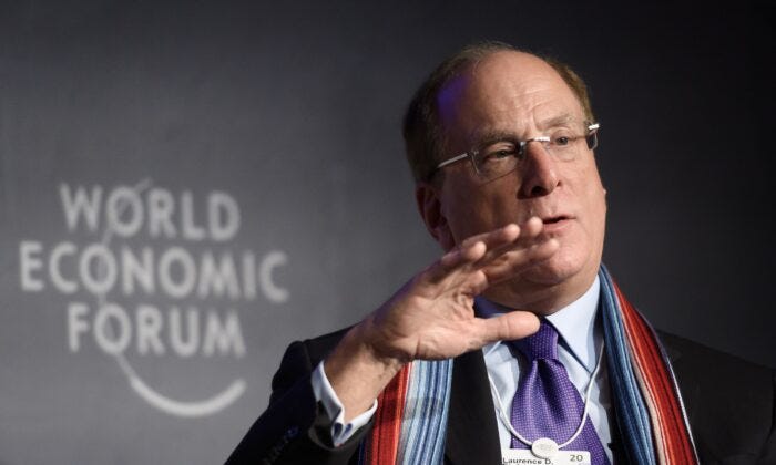 BlackRock CEO Larry Fink attends a session at the World Economic Forum (WEF) annual meeting in Davos on Jan. 23, 2020. (Fabrice Coffrini/AFP via Getty Images)
