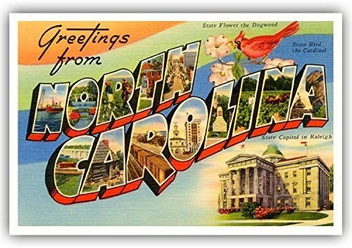 Amazon.com : GREETINGS FROM NORTH CAROLINA vintage reprint postcard set of  20 identical postcards. Large letter US state name post card pack (ca.  1930's-1940's). Made in USA. : Office Products