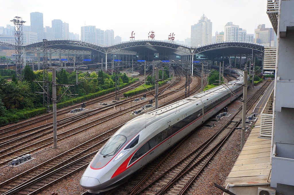 A CR400AF train departing Shanghai station