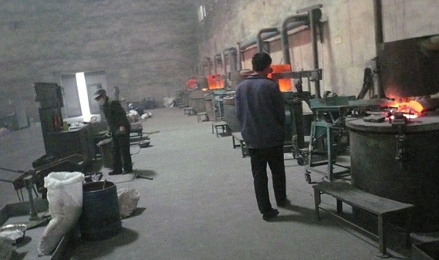 Inside the Baotou Xijun Rare Earth refinery in Baotou, where neodymium, essential in new wind turbine magnets, is processed
