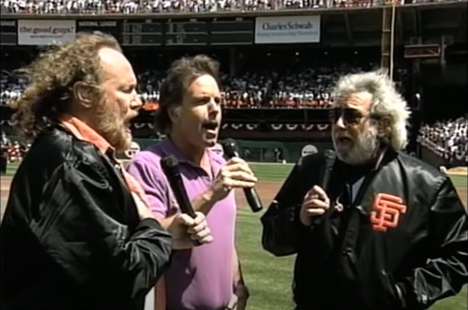 Jerry Garcia of the Grateful Dead sings national anthem