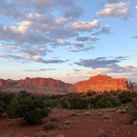 A still photo from Sunset Point at sunset in Capitol Reef National Park in Southern Utah.