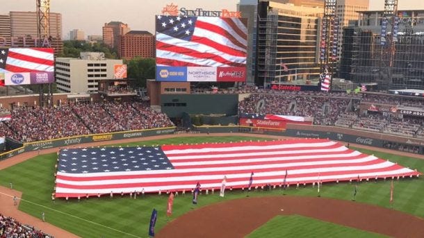 A few words on baseball, giant American Flags and patriotism ...
