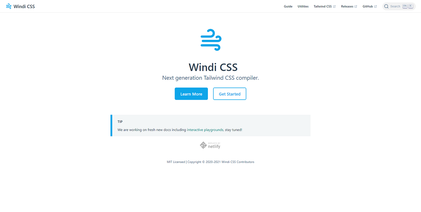 Windi CSS landing page