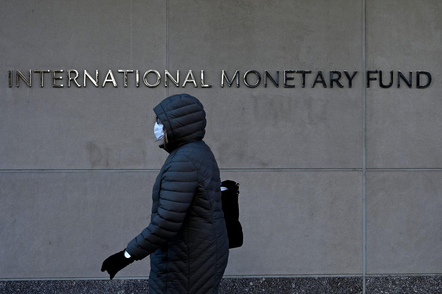 Outside the headquarters of the International Monetary Fund, Washington, D.C., January 2022