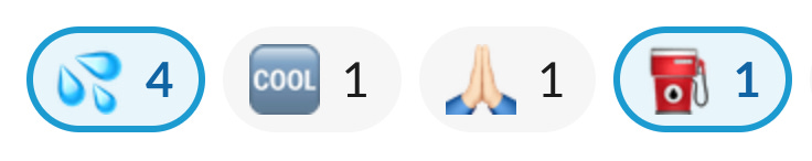 4 x drip emoji, 1 x cool emoji, 1 x prayer emoji, 1 x gaas emoji in slack reactions