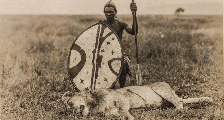 r/pics - Maasai Warriors Spear Man-Eating Lion