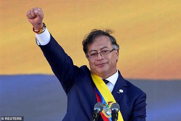 Pictured: Gustavo Petro at his swearing-in ceremony on August 7