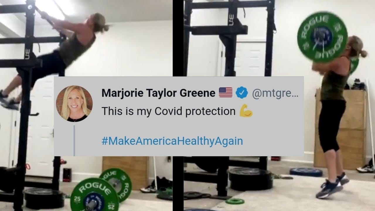 Marjorie Taylor Greene MTG Covid Protection Workout Crossfit Butterfly Pull  Up FAIL - YouTube