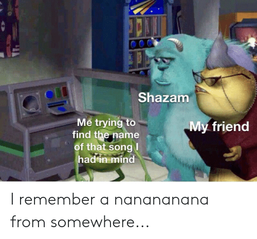 Shazam Me Trying to Find the Name of That Song I Hadin Mind My Friend I  Remember a Nanananana From Somewhere | Shazam Meme on ME.ME