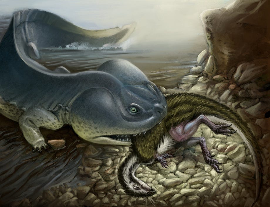 koolasuchus Eats Leaellynasaura, an art print by Harrison Pyle - INPRNT