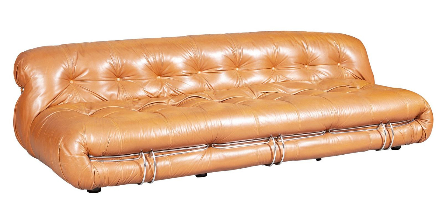 Afra and Tobia Scarpa Leather and Chromed Metal Soriana Sofa