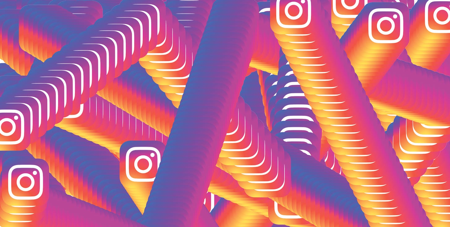 several instagram logos bounce across the screen leaving a trace behind them as they go