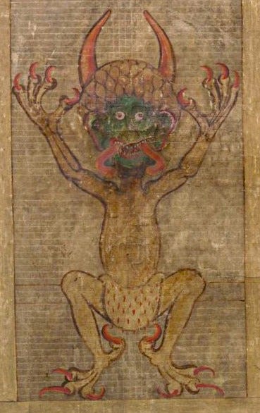 Illustration of Satan from the medieval Codex Gigas.