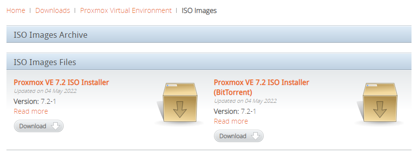 The proxmox VE download page