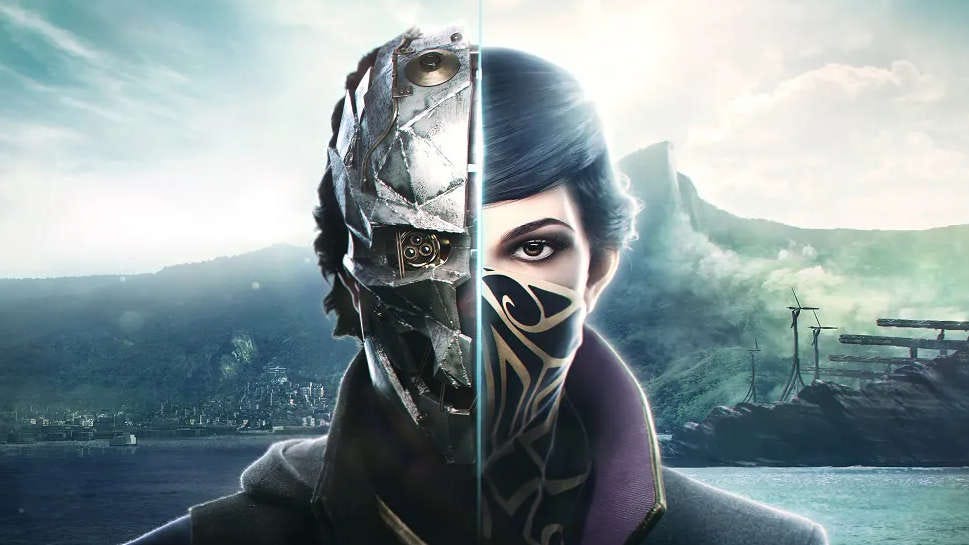 Half the face of Corvo and half the face of Emily Kaldwin from Dishonored side by side