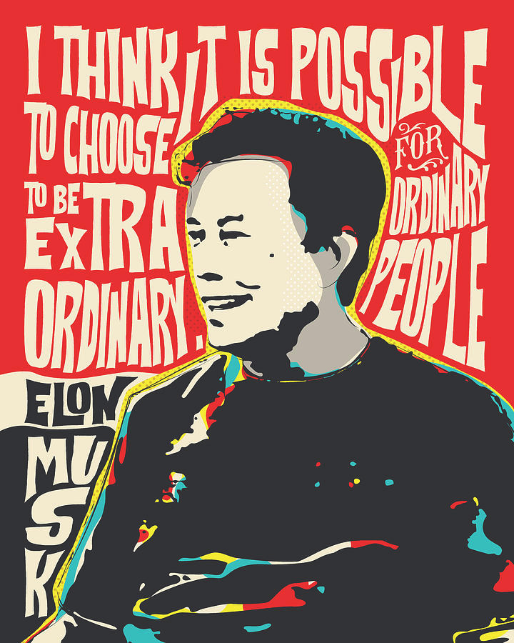 Elon Musk Pop Art Quote Portrait Digital Art by BONB Creative