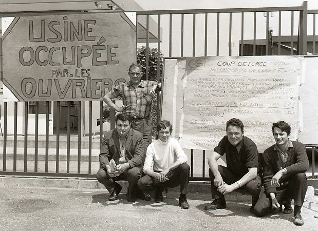 File:French workers with placard during occupation of their factory 1968.jpg