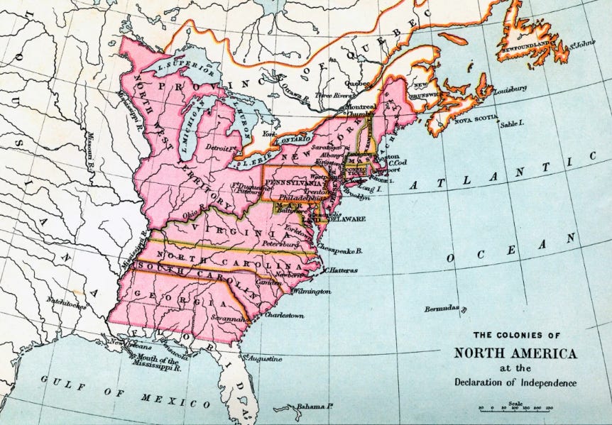 map of thirteen american colonies