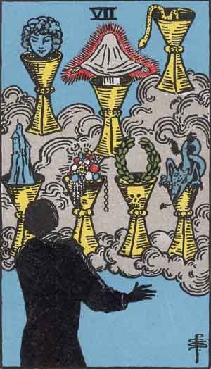 An image of the Seven of Cups, described in the transcript.