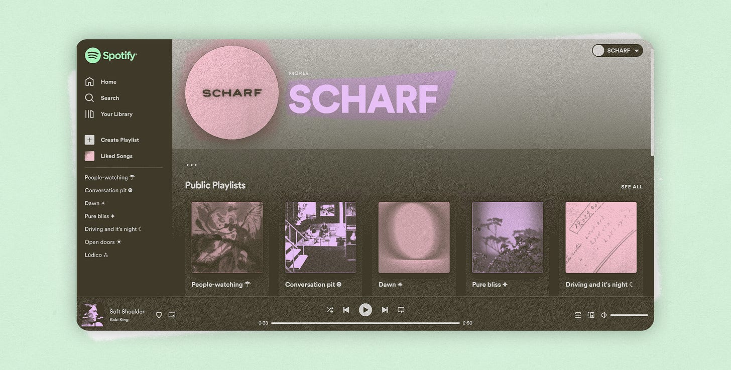 Scharf’s profile on Spotify.