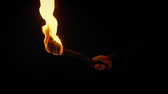 Man Holds Up Fire Torch At Night by RockfordMedia | VideoHive