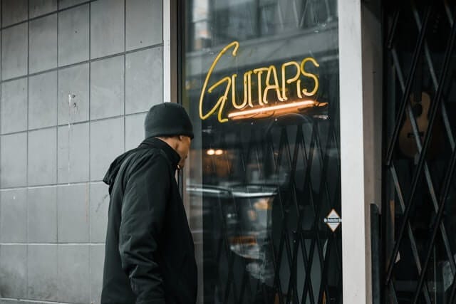 Guitar store window