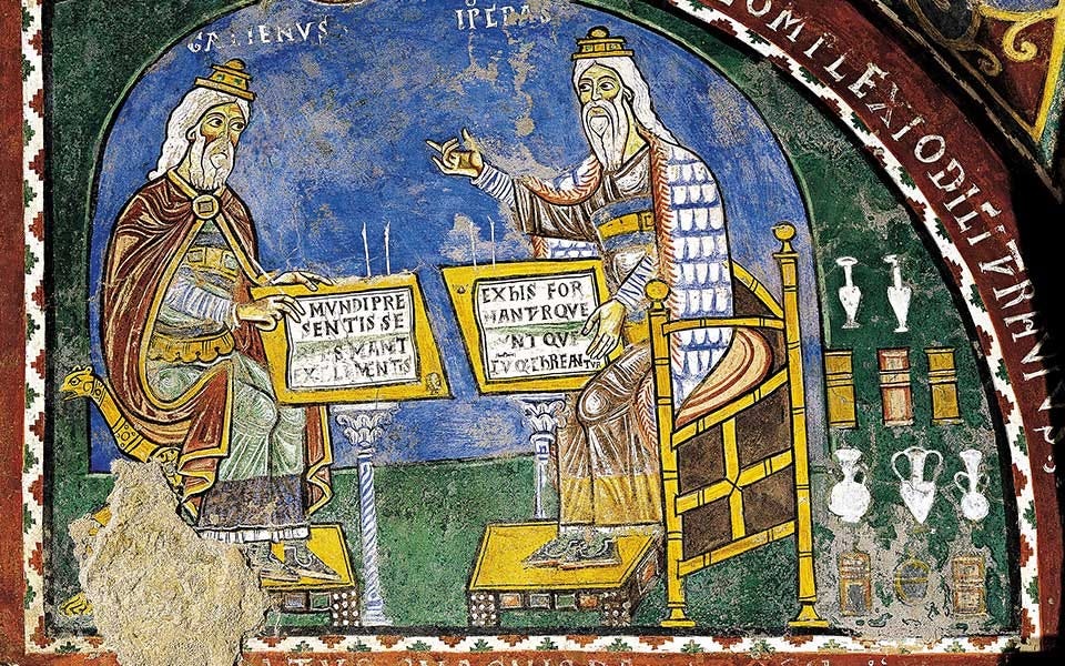 Hippocrates and Galen being bros in a fresco 