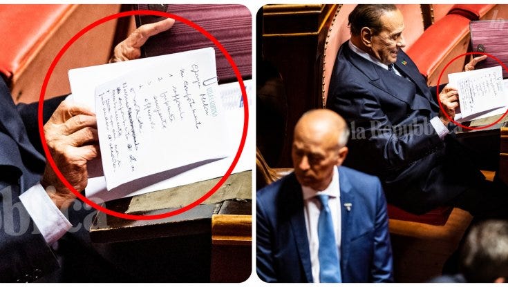 Berlusconi e gli appunti su Meloni, nella foto esclusiva lui scrive di lei: "Supponente, prepotente, arrogante e offensiva"