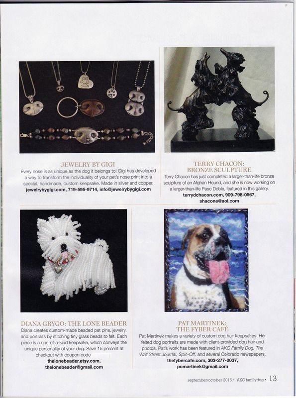 AKC Family Dog Magazine Sept Oct 2015 Canine Art Galleries Etsy Bead Embroidery Westie