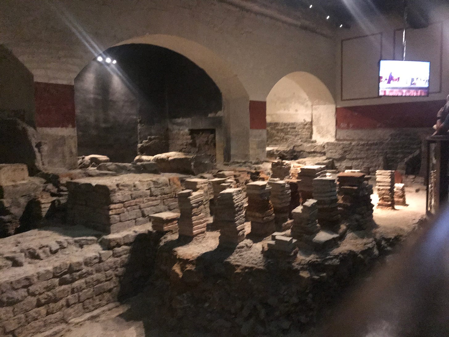 The foundations of the Roman Baths, Bath, Somerset
