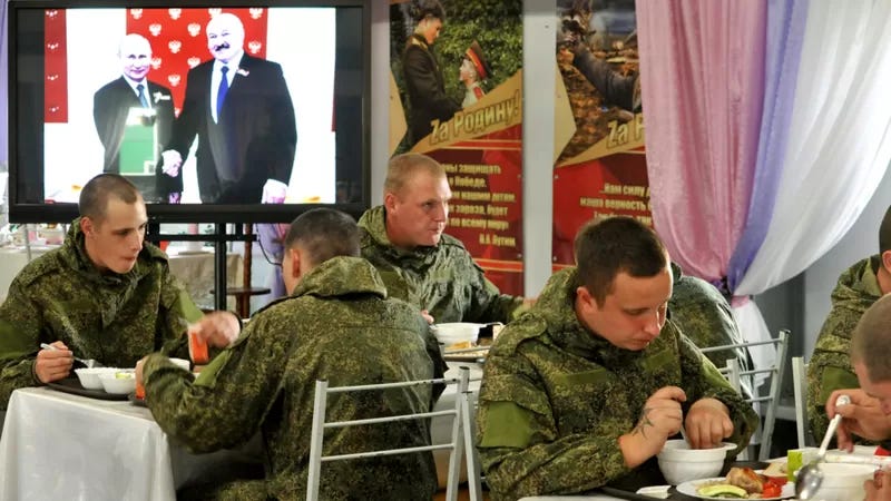 Russian military in a canteen