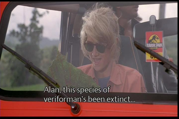 Dr. Ellie Sattler looks at a supposedly extinct leaf in Jurassic Park.
