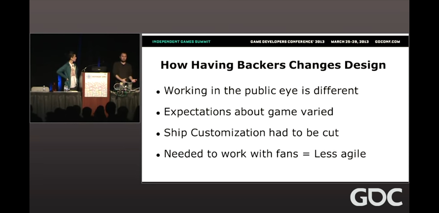 Having backers changes the experience; working the public eye