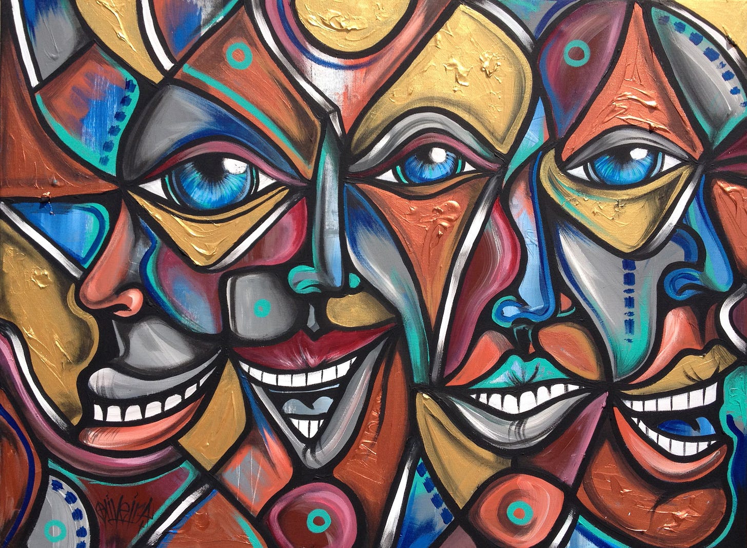 The Choice of Laughter" 30" x 40" - acrylic on canvas. Joshua Oliveira |  Abstract face art, Art, Cubism art