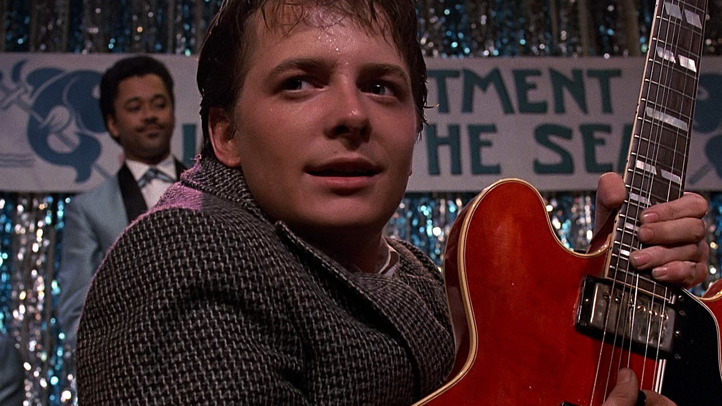 men, Actor, Movies, Film Stills, Suits, Back To The Future, Michael J. Fox,  Guitar, Music, Playing, Stages, Black People, Marty McFly, Sweat,  Musicians, Electric Guitar Wallpapers HD / Desktop and Mobile Backgrounds