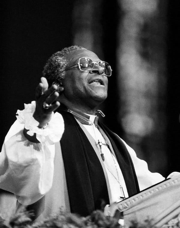 Desmond M. Tutu at Washington National Cathedral in 1984. The archbishop was a spellbinding preacher, assuring his parishioners of God’s love while exhorting them to follow the path of nonviolence in their struggle.