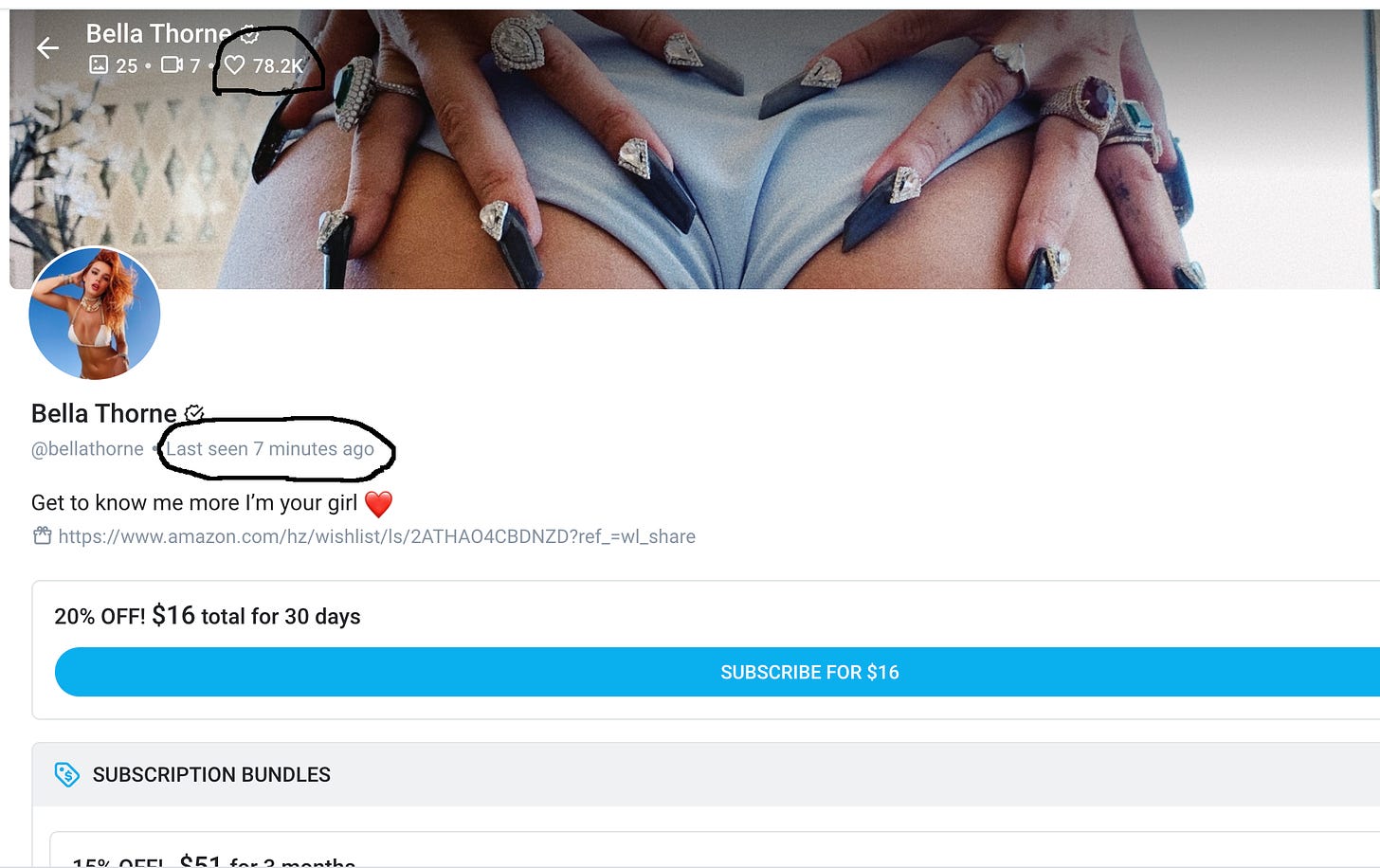 Below is a screenshot from Bella Thorne’s OnlyFans profile - there are some...