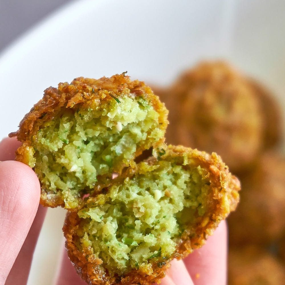 falafel with freeze-dried broccoli powder