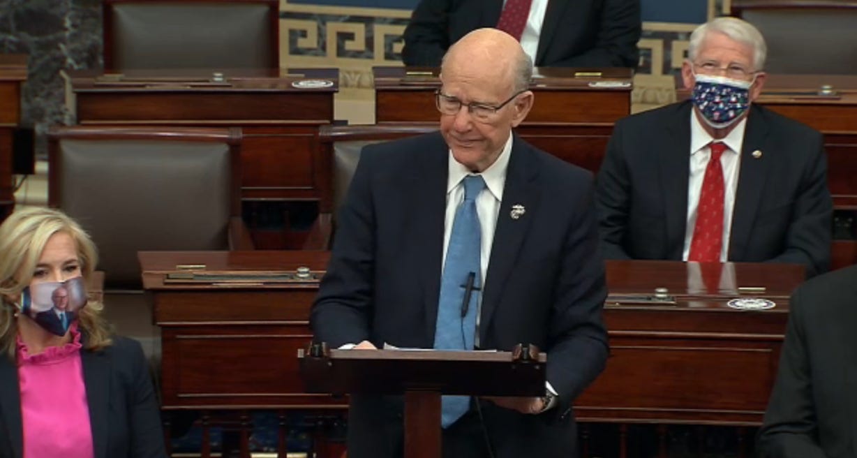 Senator Pat Roberts opened his final speech on the floor of the U.S. Senate Thursday morning.-image courtesy&nbsp; U.S. Senate. Senate Majority Leader Chuck Schumer introduced Roberts by saying he was impressed with Roberts when they first met playing basketball as members of the House of Representatives. Schumer said Roberts was as good at setting a pick on the basketball court as he was working legislation.