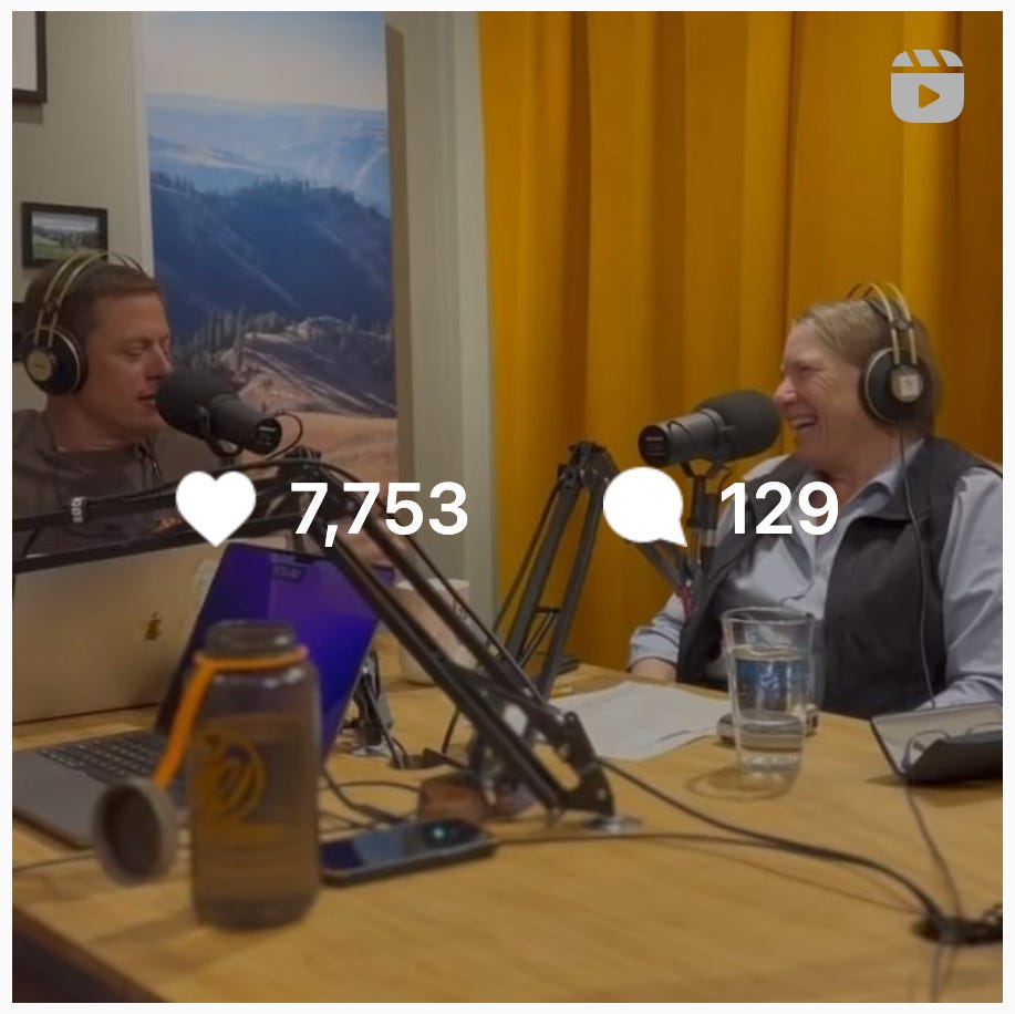 Image of 2 people in front of microphones from Instagram showing 7,753 likes and 129 comments