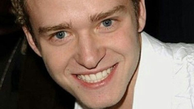 Closeup on Justin Timberlake's face former member of NSYNC 