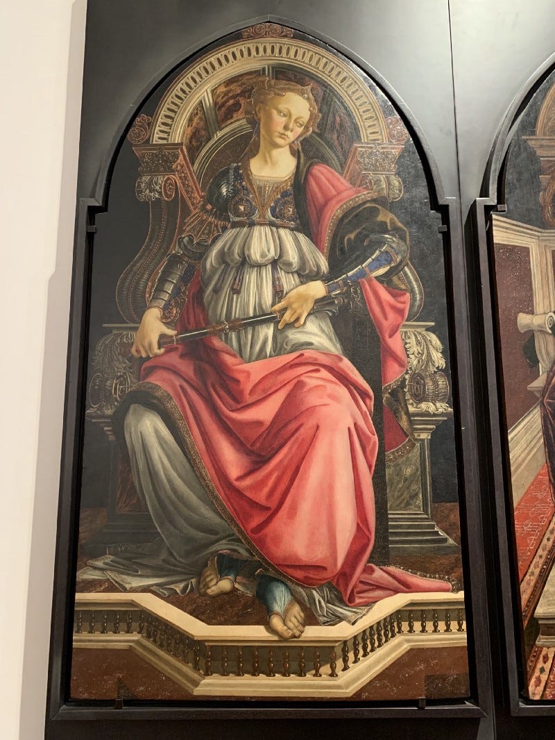 Botticelli’s Fortitude, one of the Seven Virtues, at the Uffizi in Florence