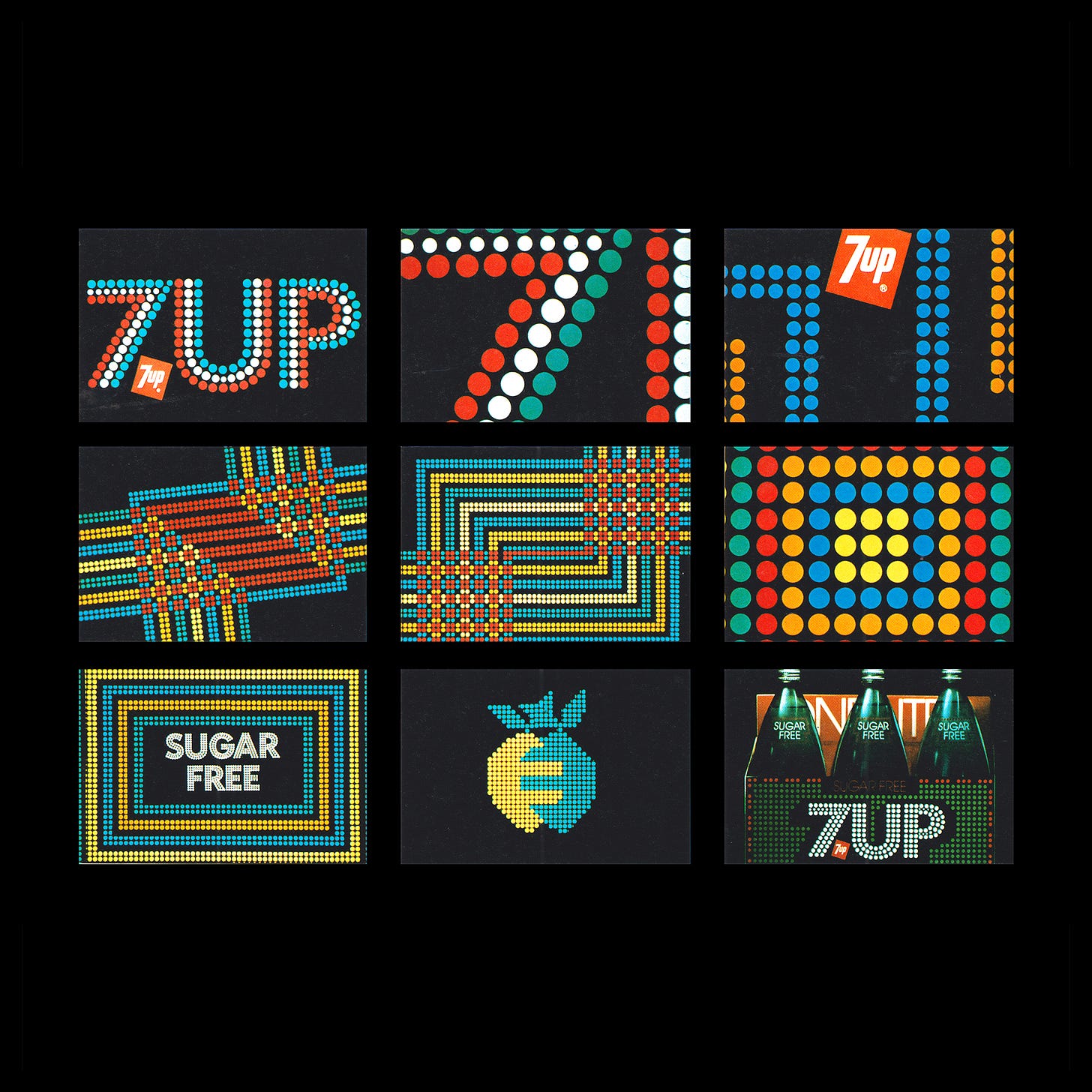 7UP 1970s logo and TV animation design by Thomas Miller, Morton Goldsholl, Morton Goldsholl Associates, LogoArchive, Logo Histories