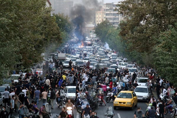 Protesters in the streets of Tehran on Wednesday.
