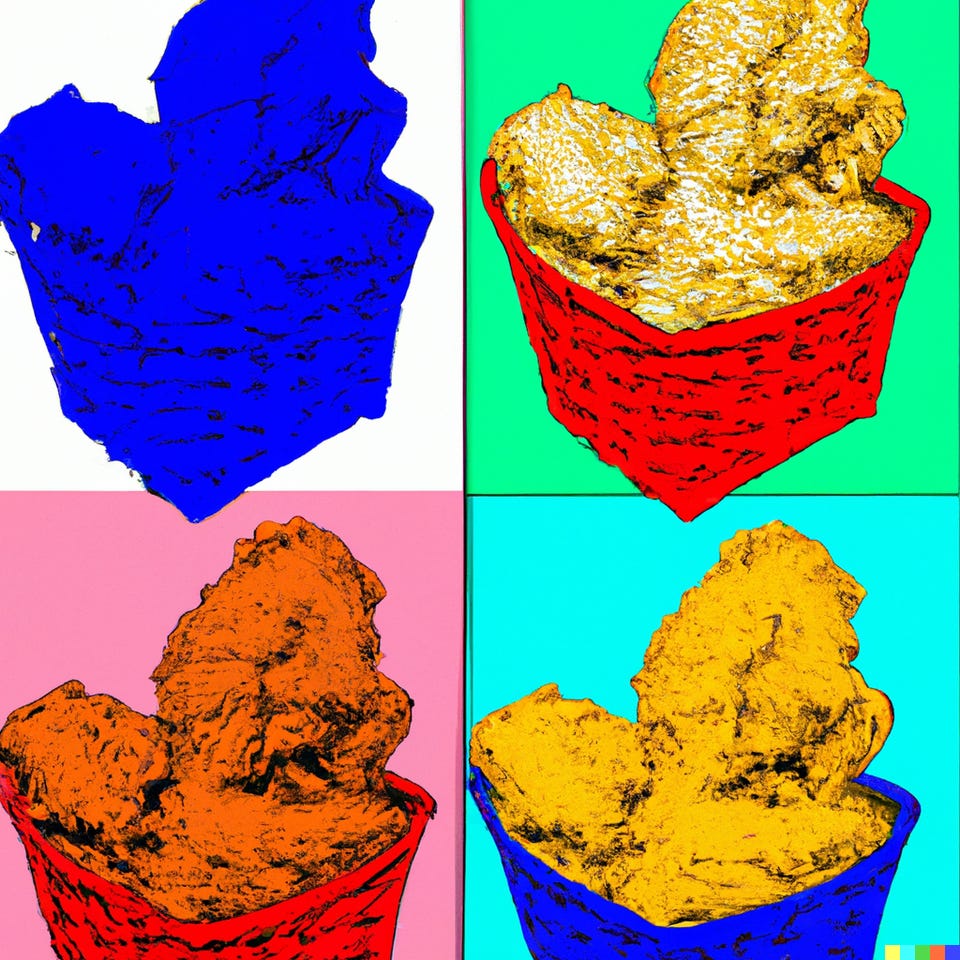 r/dalle2 - “Chicken tenders basket in the style of Andy Warhol”