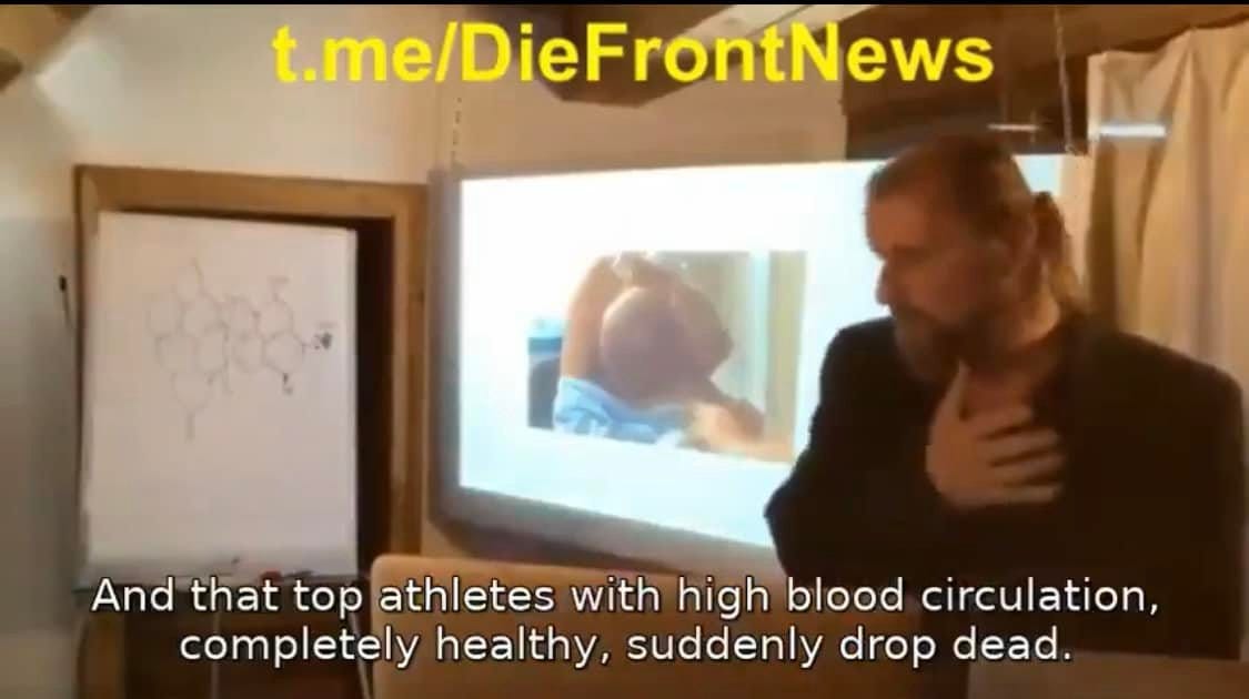 May be an image of 2 people and text that says "t.me/DieFrontNews And that top athletes with high blood circulation, completely healthy, suddenly drop dead."
